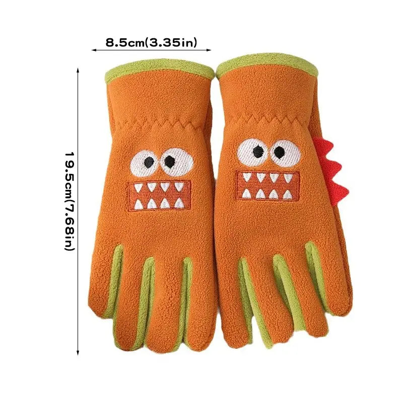 Winter Kids Plush Gloves Outdoor Riding Ski Glove Waterproof Anti-Cold Children Five Finger Mittens 6-12 Year Baby Hand Warmer