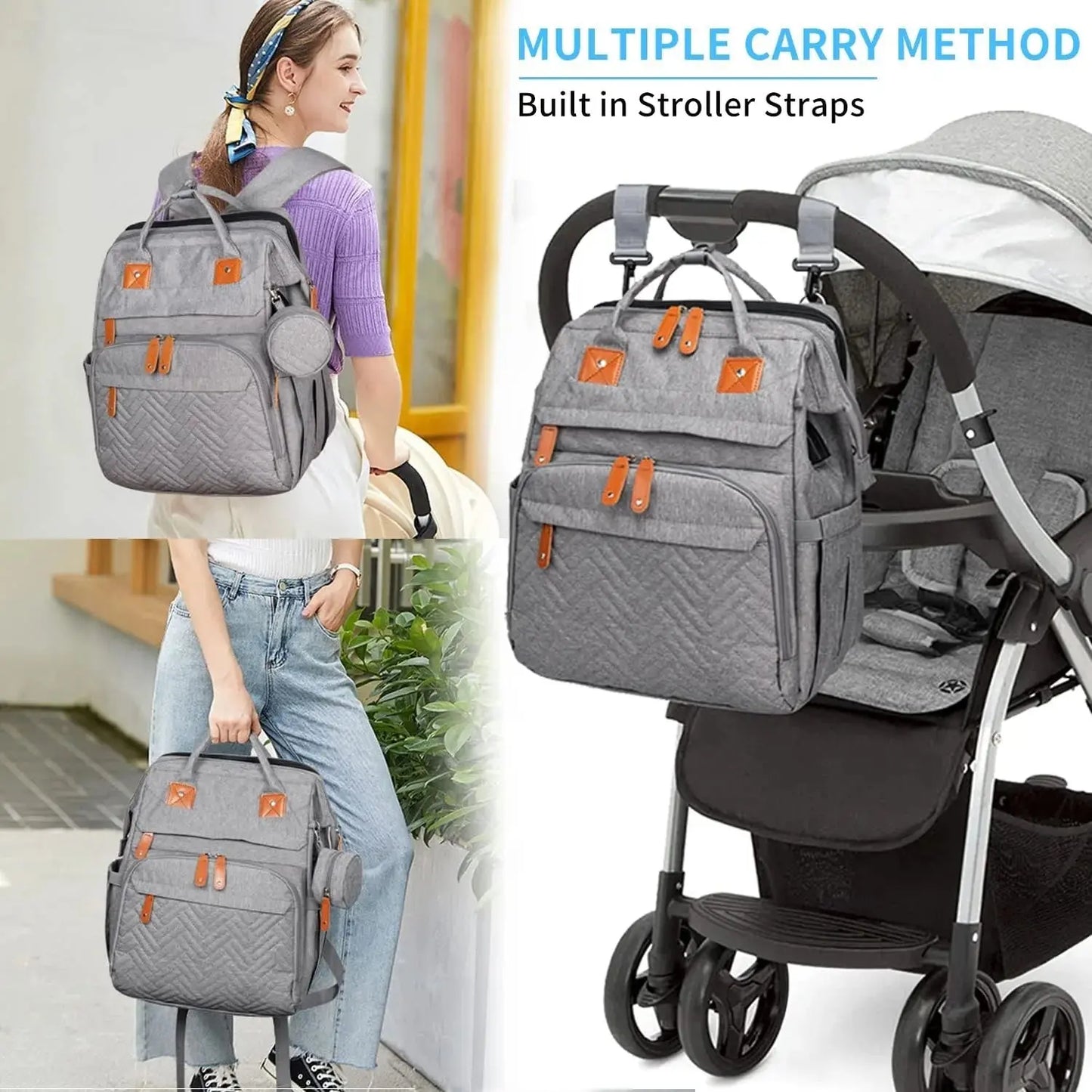 Baby Diaper Bags with Changing Station, Waterproof Large Capacity Diaper Bag Backpack for Moms Dads with USB Charging Port and Stroller Straps, Baby Shower Gifts ，Pink,Green,Blue