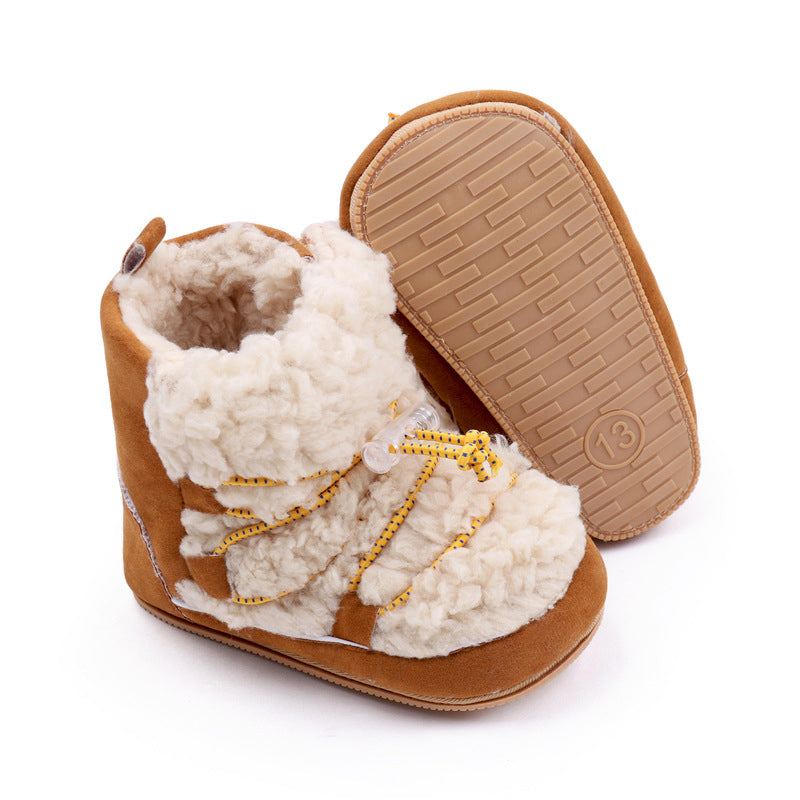 Pudcoco Newborn Girls Snow Boots Coral Fleece Winter Cute Ankle Boots Warm Baby Walking Shoes for Toddler Infant