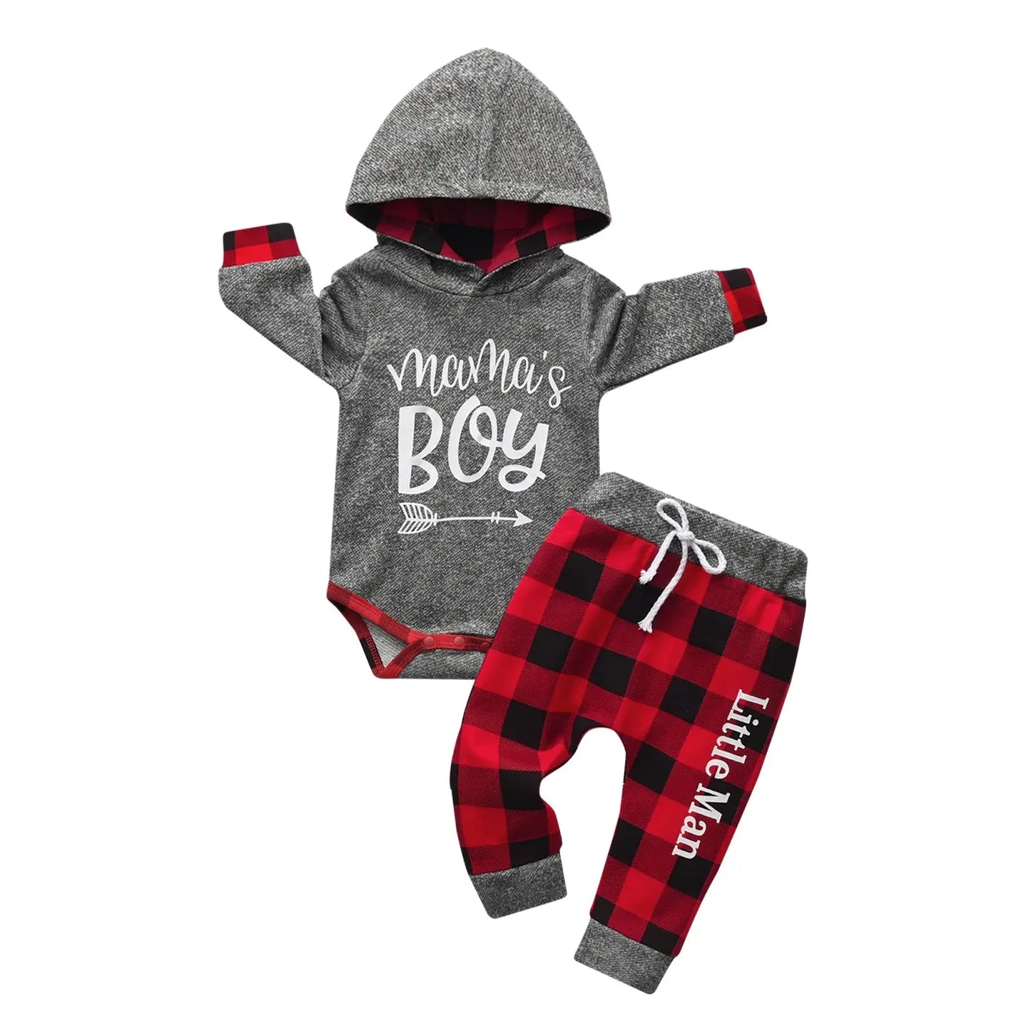 Baby Boy Clothes "Mama's Boy" Letter Printed Hoodie Sweatshirt Tops + Plaid Pants, 2PCS Fall Winter Outfits Set