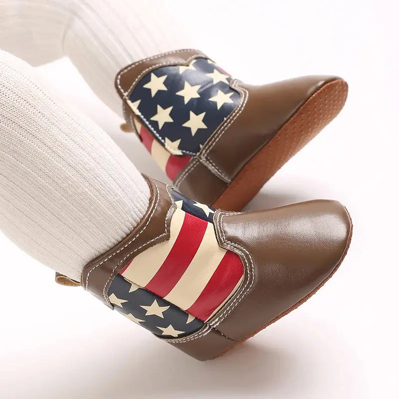 2025 New 0-12 Months Baby Boots Cowboy Boots High Top PU Leather Boots Embroidered Baby Boots