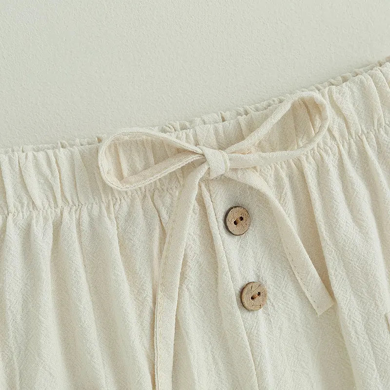 Cotton Linen Casual Baby Pants Toddler Boys Girls Casual Bottom Summer Autumn Solid Drawstring Button Children Pockets Trousers
