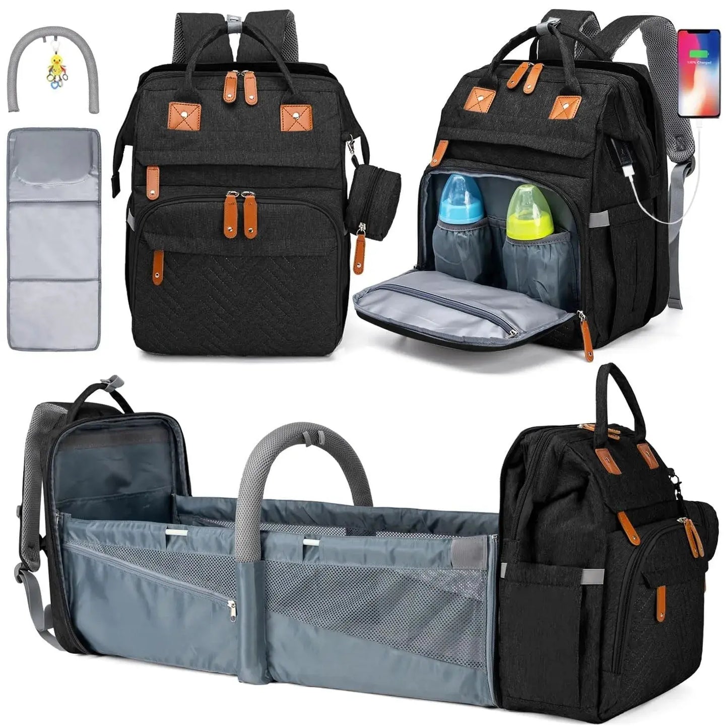 Baby Diaper Bags with Changing Station, Waterproof Large Capacity Diaper Bag Backpack for Moms Dads with USB Charging Port and Stroller Straps, Baby Shower Gifts ，Pink,Green,Blue