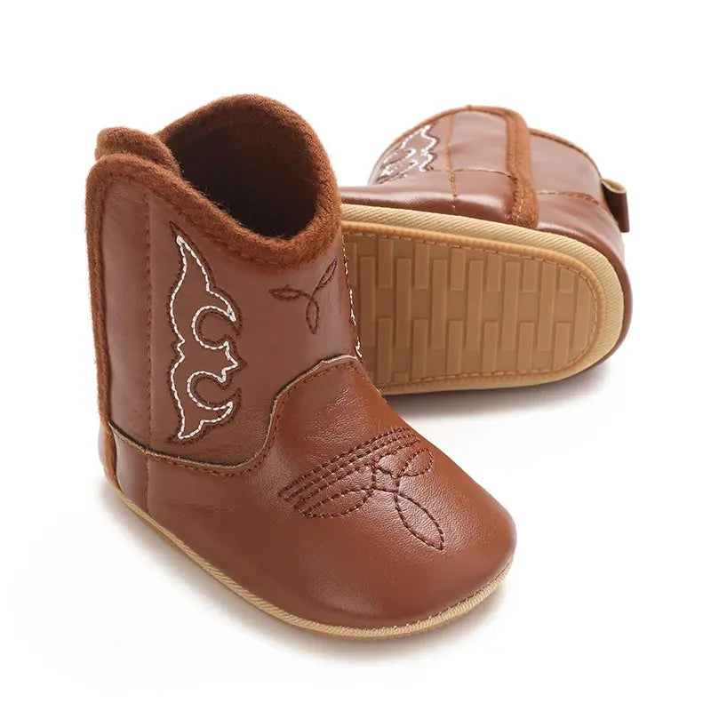 2025 New 0-12 Months Baby Boots Cowboy Boots High Top PU Leather Boots Embroidered Baby Boots