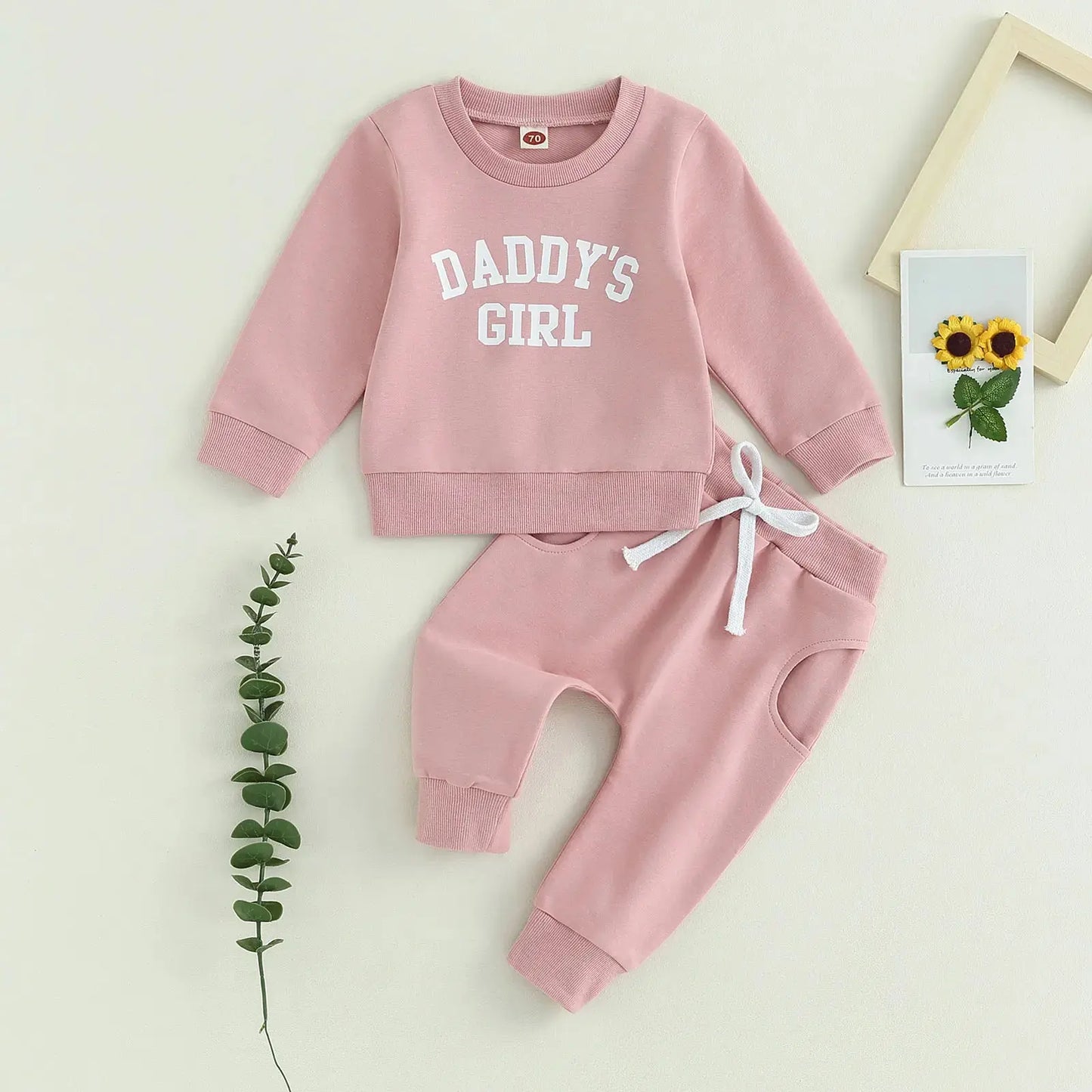Citgeett Autumn Toddler Baby Girls Outfit Letters Print Long Sleeve Crew Neck Sweatshirt Elastic Waist Pants Fall Clothes