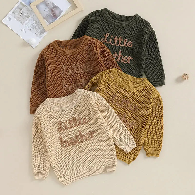 Lioraitiin 0-18M Baby Boys Sweater Letter Embroidery Crew Neck Long Sleeve Pullovers Fall Toddler Clothes Tops