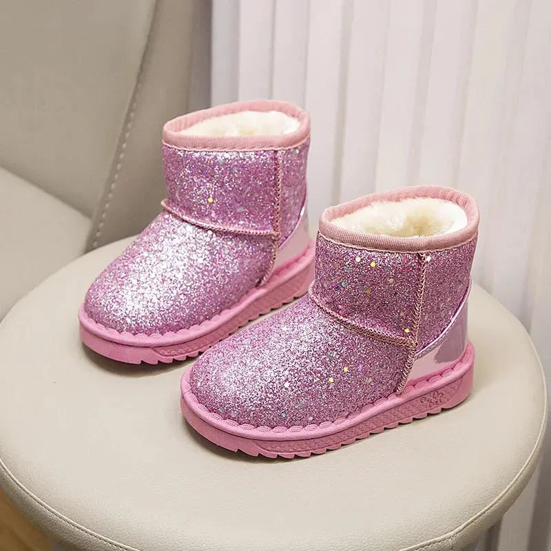 Winter Girl's Snow Boots Glimmer Three Colors Thick Fur Kids Short Boot Warm Beautiful Stylish Slip-on Children Shoes
