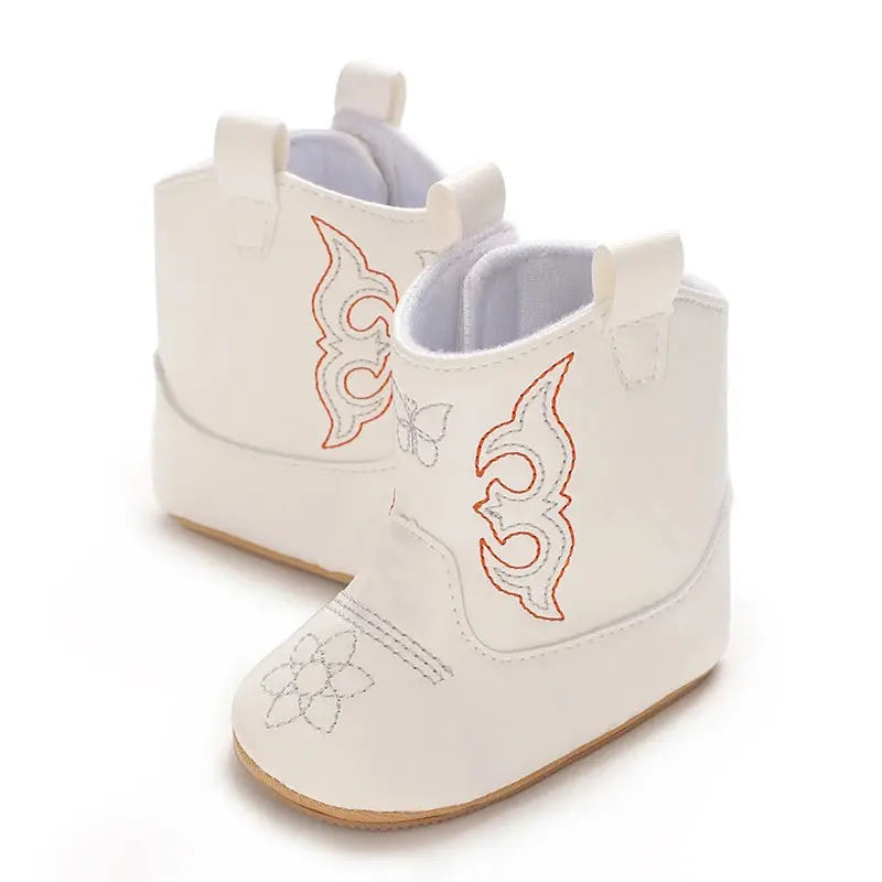 2025 New 0-12 Months Baby Boots Cowboy Boots High Top PU Leather Boots Embroidered Baby Boots
