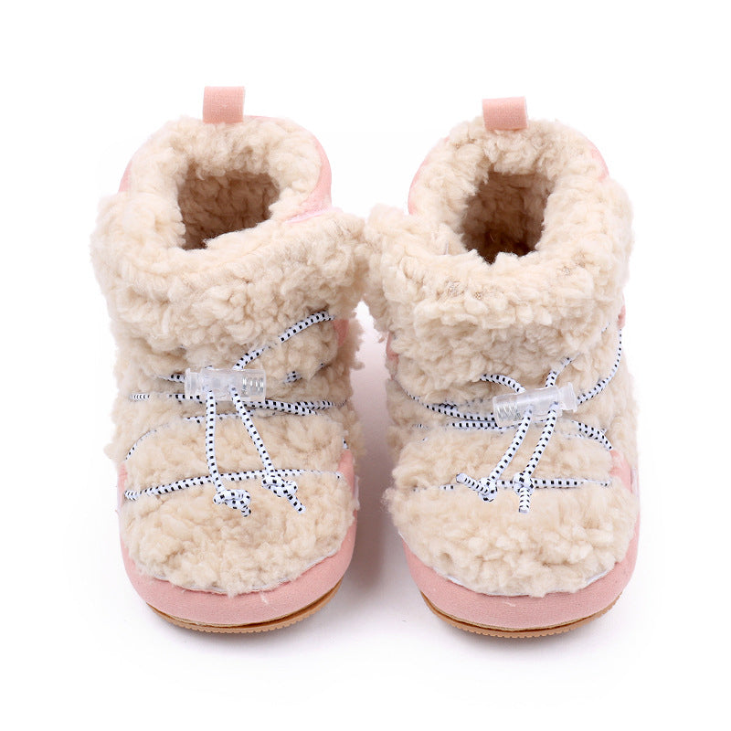 Pudcoco Newborn Girls Snow Boots Coral Fleece Winter Cute Ankle Boots Warm Baby Walking Shoes for Toddler Infant