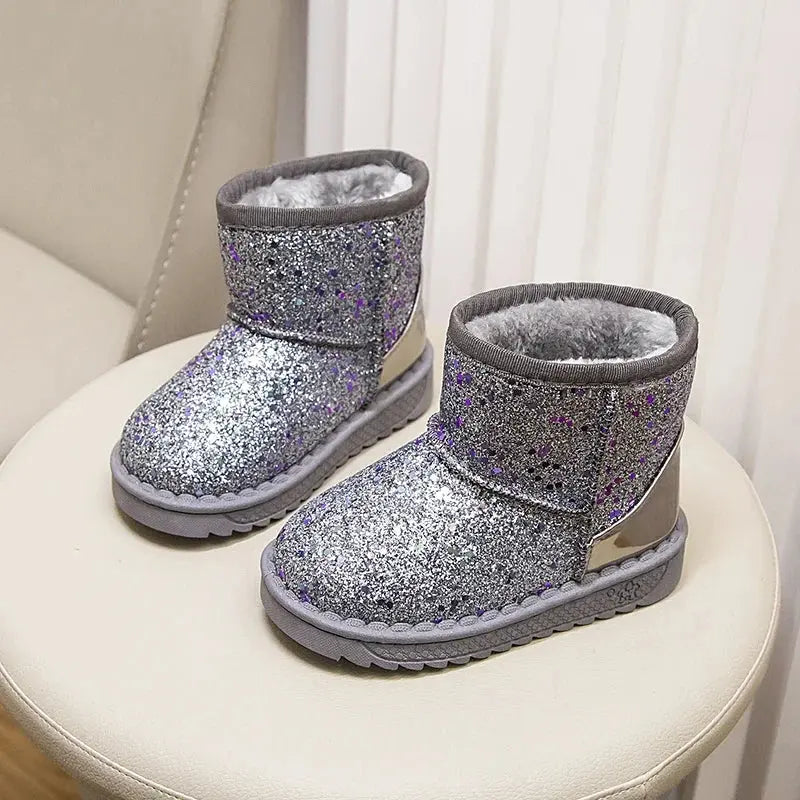 Winter Girl's Snow Boots Glimmer Three Colors Thick Fur Kids Short Boot Warm Beautiful Stylish Slip-on Children Shoes