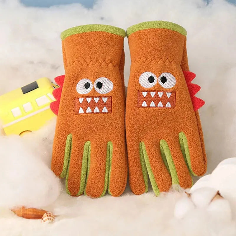 Winter Kids Plush Gloves Outdoor Riding Ski Glove Waterproof Anti-Cold Children Five Finger Mittens 6-12 Year Baby Hand Warmer