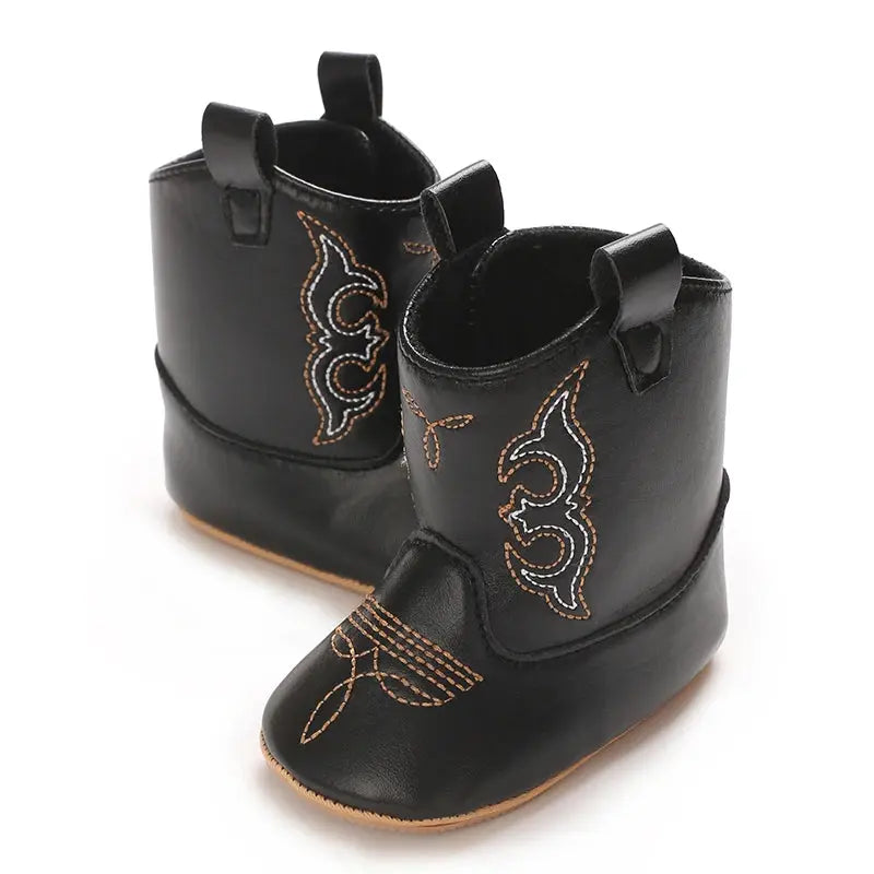 2025 New 0-12 Months Baby Boots Cowboy Boots High Top PU Leather Boots Embroidered Baby Boots