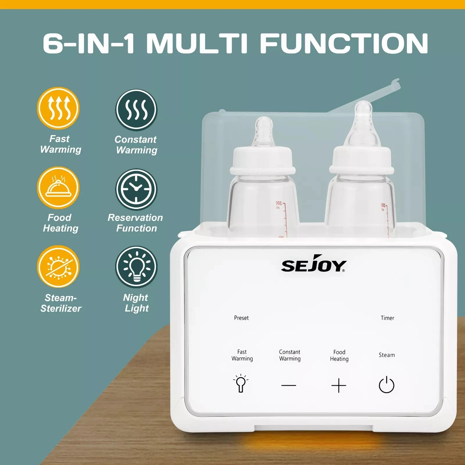 Sejoy 6‑in‑1 baby bottle warmer with LCD display – warms breastmilk, formula, food, and water safely