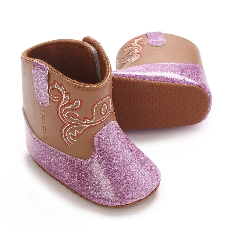 2025 New 0-12 Months Baby Boots Cowboy Boots High Top PU Leather Boots Embroidered Baby Boots