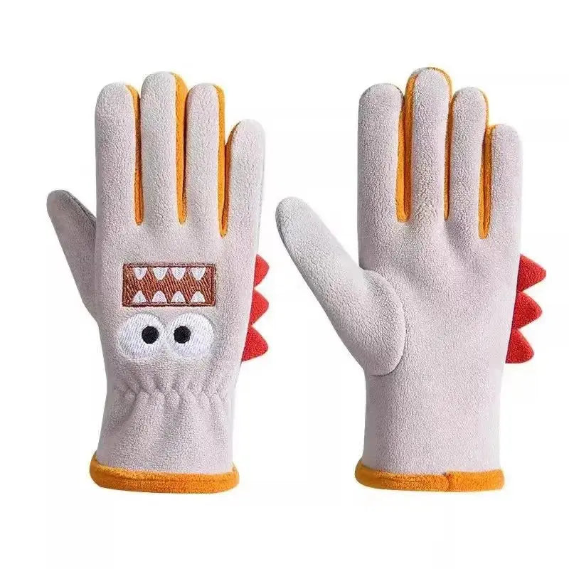 Winter Kids Plush Gloves Outdoor Riding Ski Glove Waterproof Anti-Cold Children Five Finger Mittens 6-12 Year Baby Hand Warmer