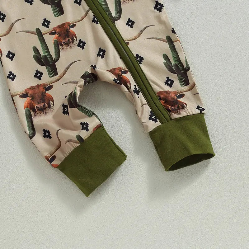 2023-07-18 Lioraitiin 0-12M Infant Baby Boys Jumpsuit Long Sleeve Cow/Horse Print Zipped Autumn Newborn Romper Clothes