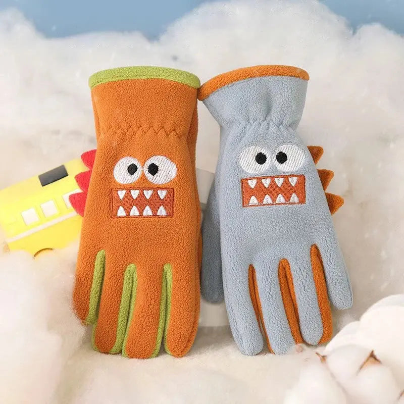 Winter Kids Plush Gloves Outdoor Riding Ski Glove Waterproof Anti-Cold Children Five Finger Mittens 6-12 Year Baby Hand Warmer