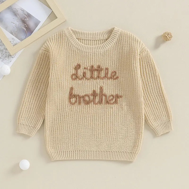 Lioraitiin 0-18M Baby Boys Sweater Letter Embroidery Crew Neck Long Sleeve Pullovers Fall Toddler Clothes Tops
