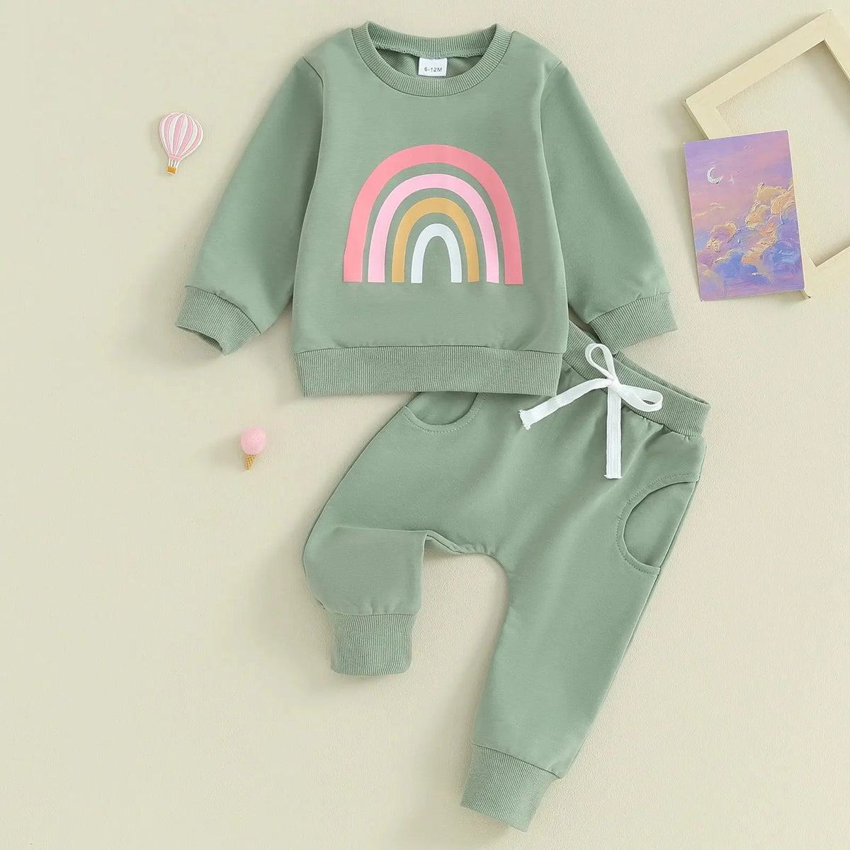 Citgeett Fall Outfits Long Sleeve Rainbow Print Sweatshirt + Pants Clothes Set