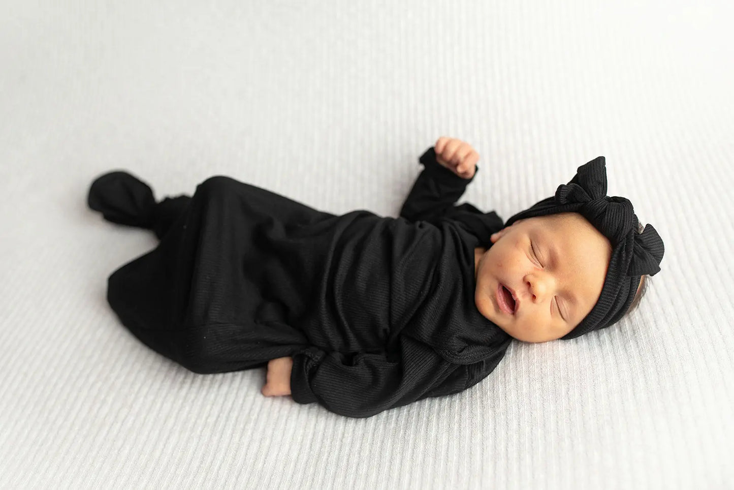 Black Ribbed Knotted Baby Gown Three Little Tots