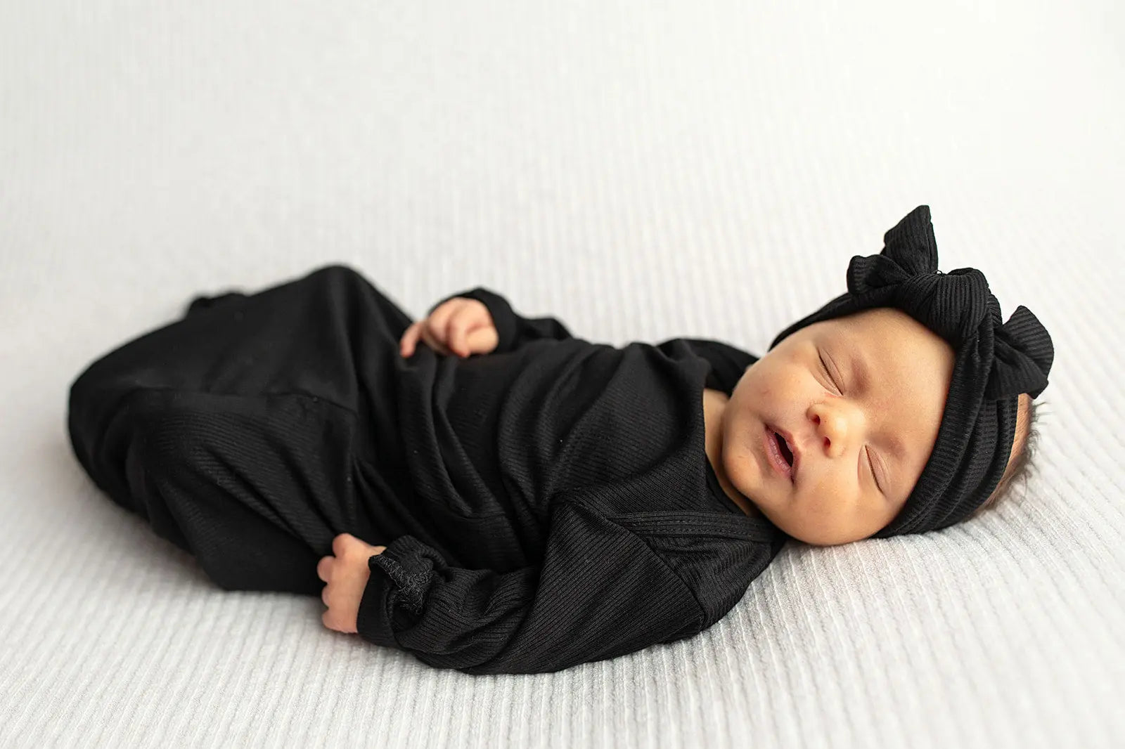 Black Ribbed Knotted Baby Gown Three Little Tots