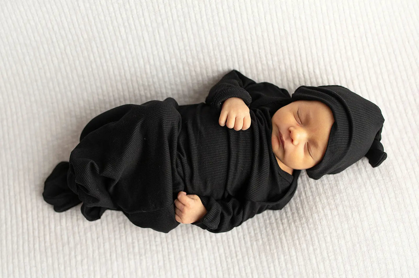 Black Ribbed Knotted Baby Gown Three Little Tots