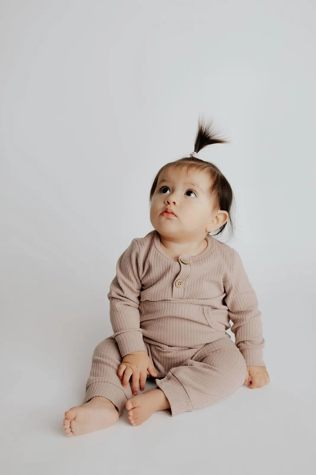 Mauve Baby Ribbed Playsuit with pockets Three Little Tots
