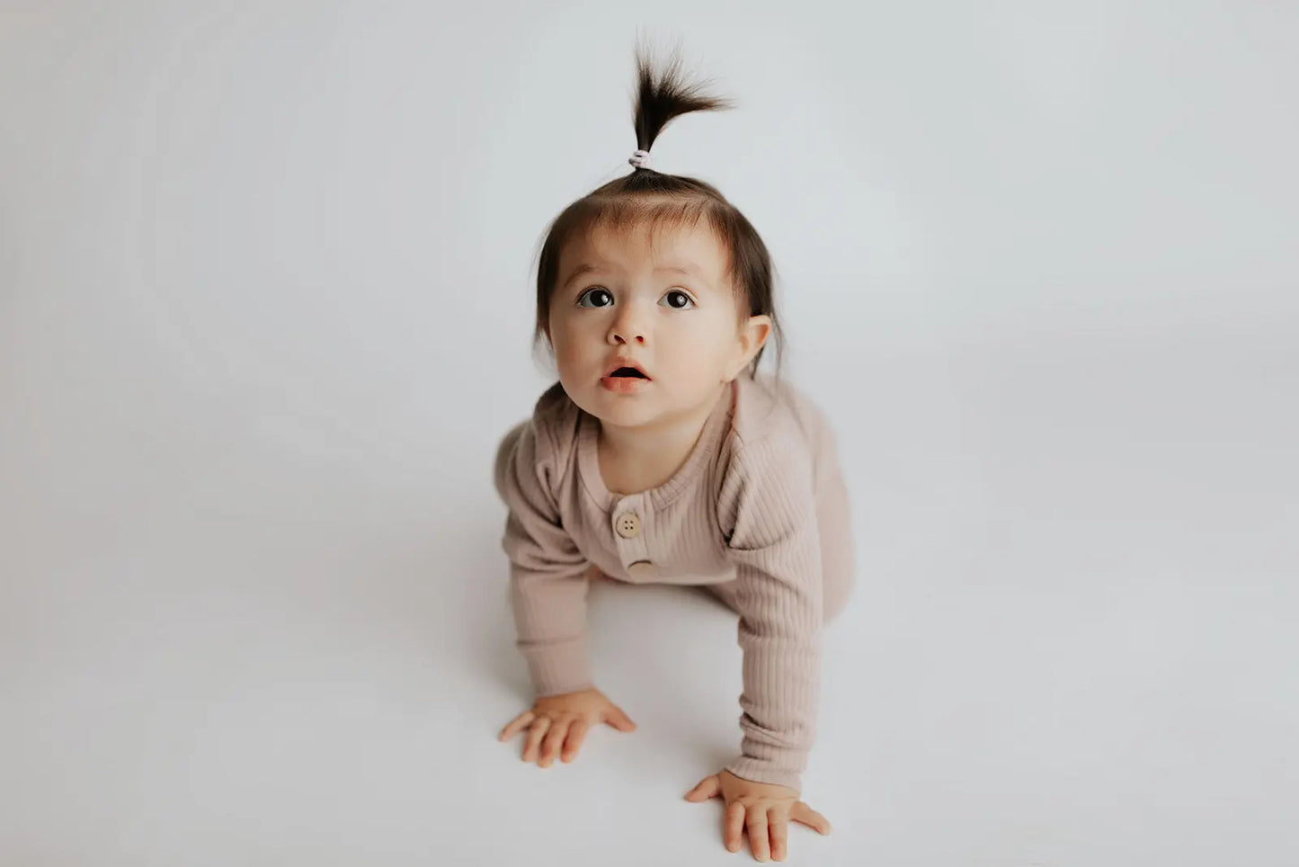 Mauve Baby Ribbed Playsuit with pockets Three Little Tots