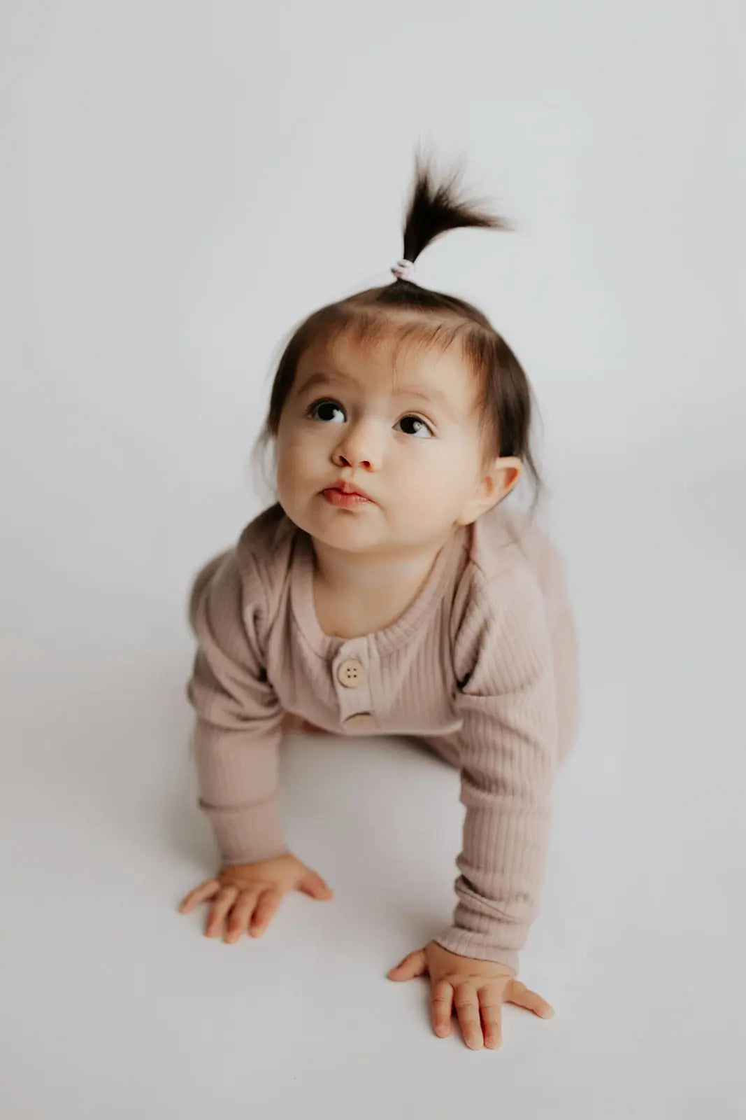 Mauve Baby Ribbed Playsuit with pockets Three Little Tots