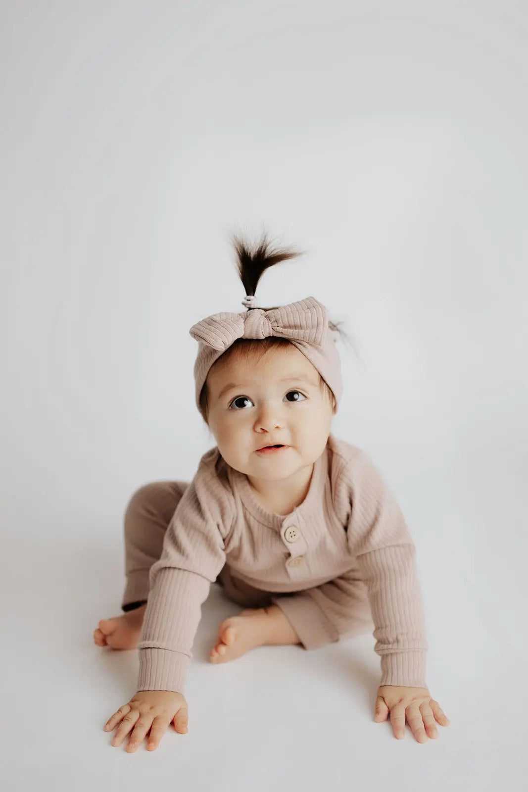 Mauve Baby Ribbed Playsuit with pockets Three Little Tots