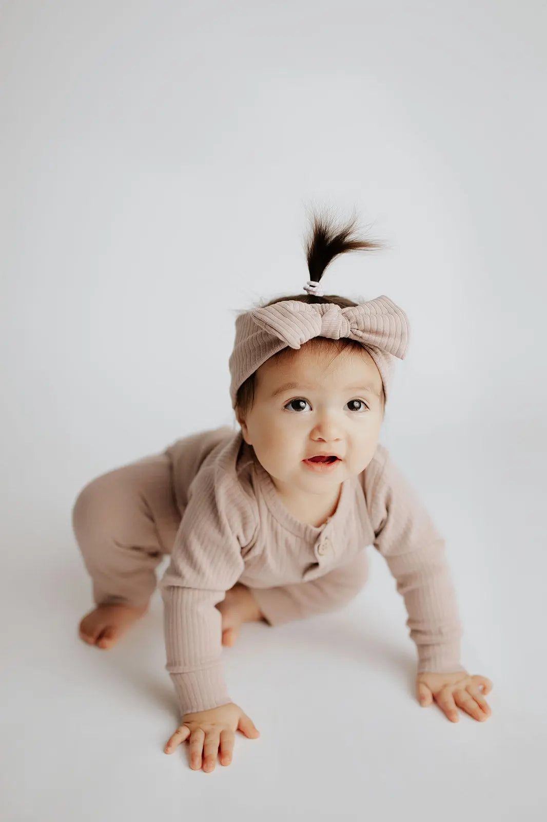 Mauve Baby Ribbed Playsuit with pockets Three Little Tots