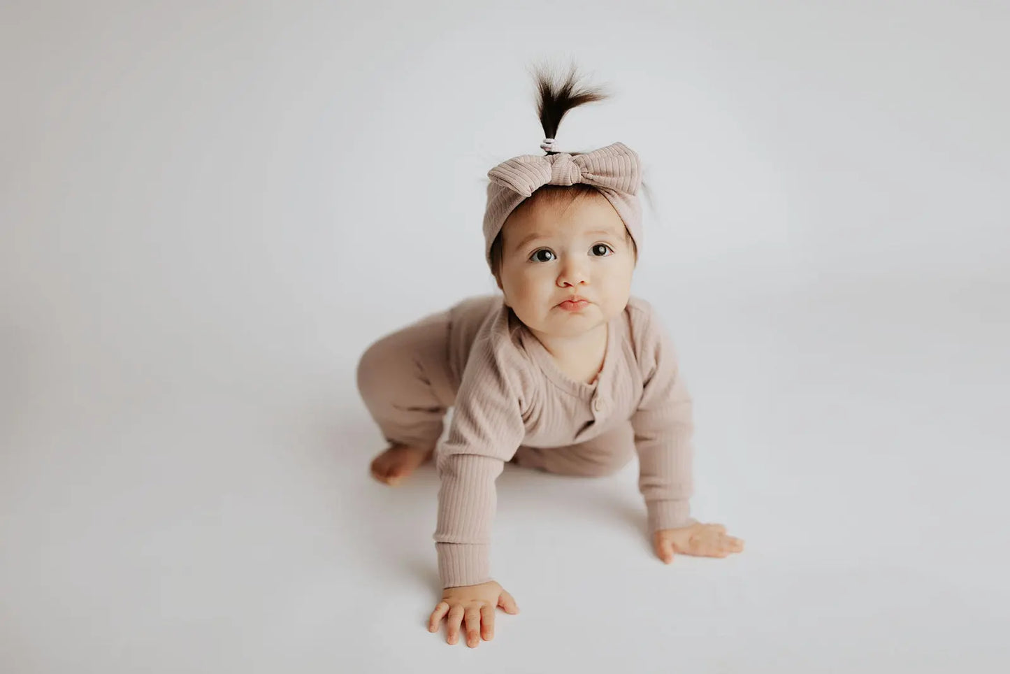 Mauve Baby Ribbed Playsuit with pockets Three Little Tots