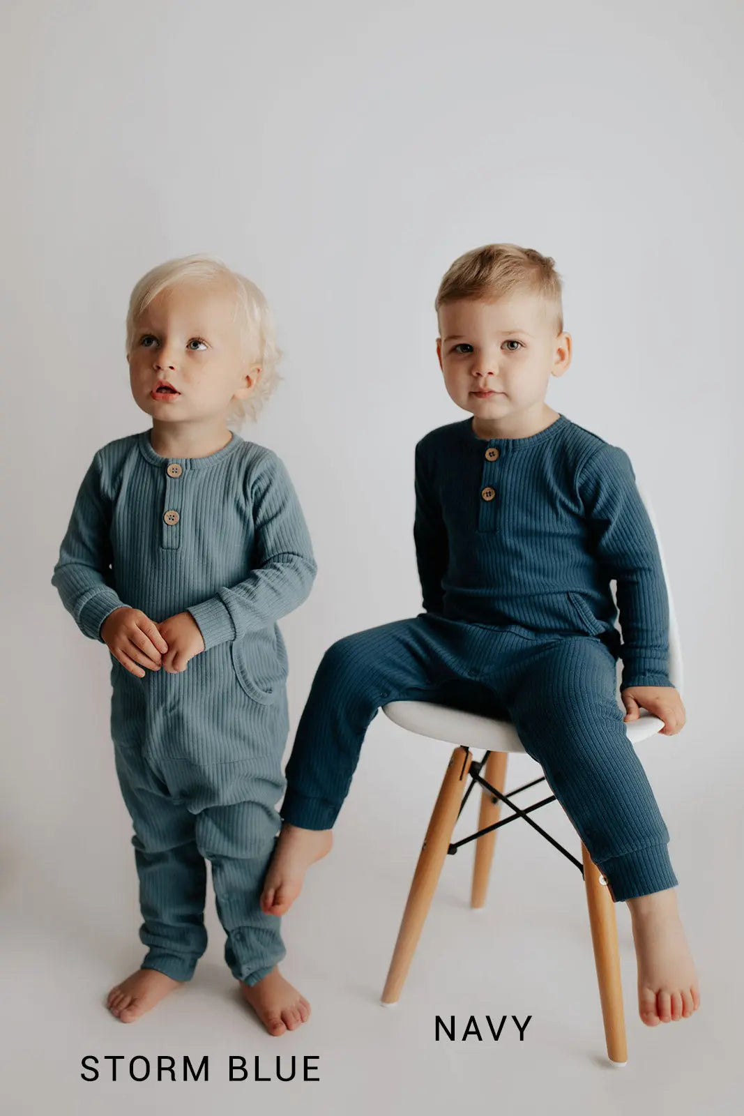 Navy Baby Ribbed Playsuit with pockets Three Little Tots