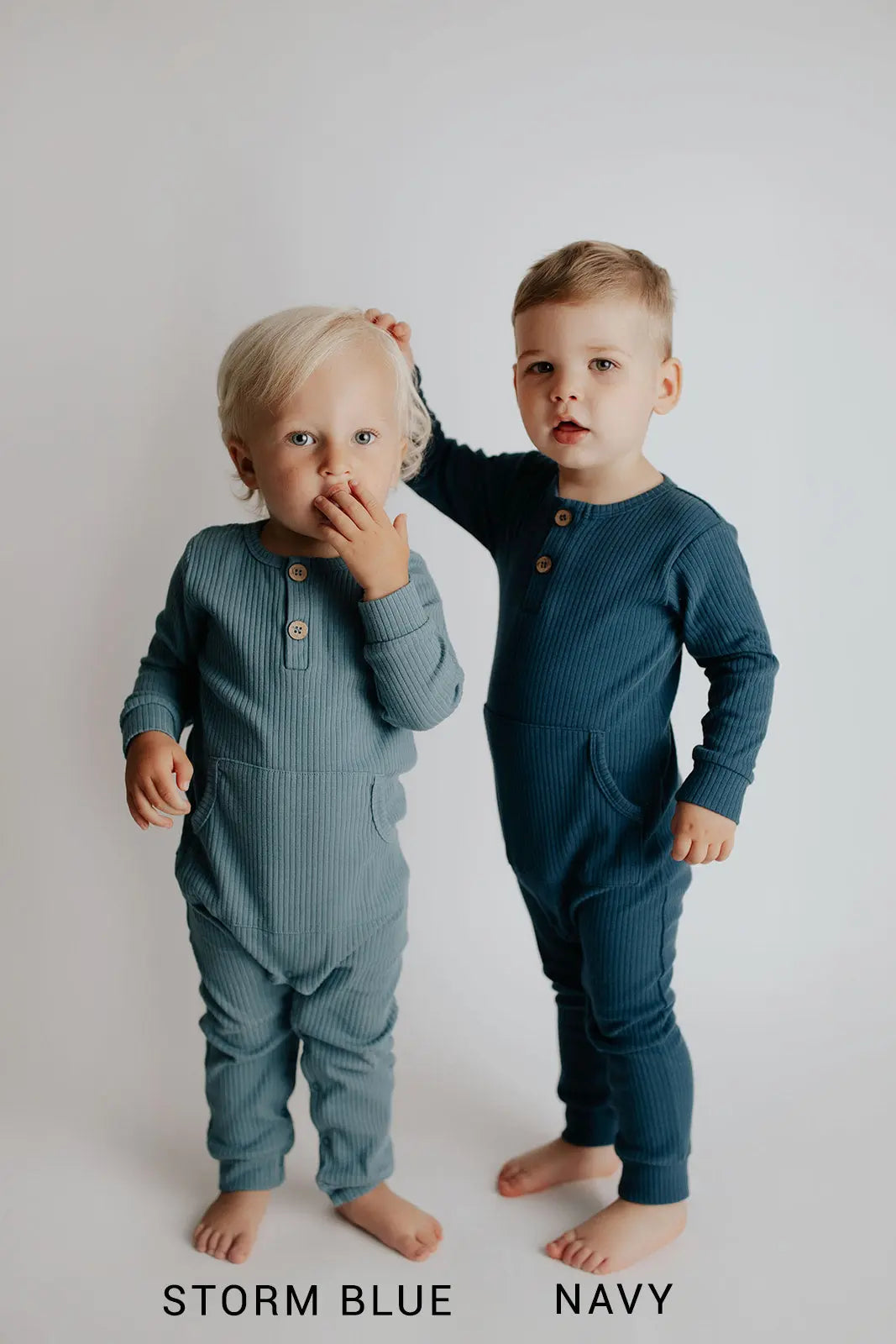 Navy Baby Ribbed Playsuit with pockets Three Little Tots