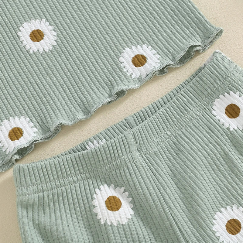 Cute Toddler Baby Girl Summer Outfit – Ruffle Ribbed Knit Top & Shorts Set