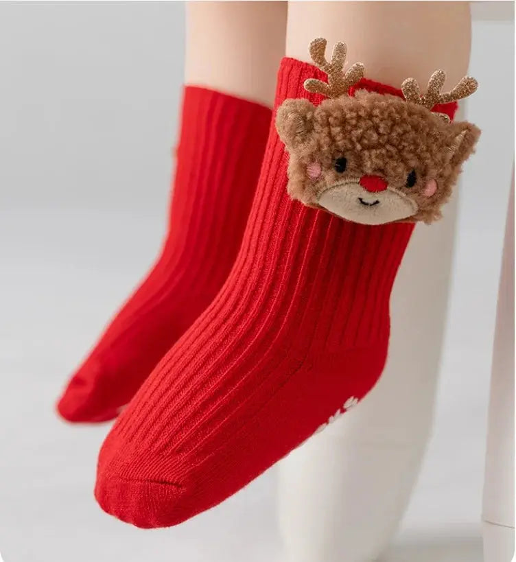 Christmas Baby Socks For Boys Girls Autumn Winter Toddler Anti-slip Floor Socks Red Festive New Year Sock 0-3 Years