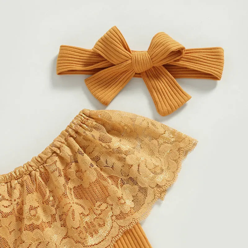 2023-01-07 Lioraitiin 0-24M Infant Baby Girls 3Pcs Summer Pants Set Sleeveless Lace Patchwork Romper with Tasseled Flare Pants