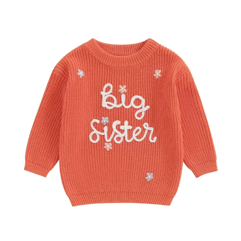 Big Sister Sweaters Cute Long Sleeve Letter Embroidery Knit Pullover Toddler Loose Tops