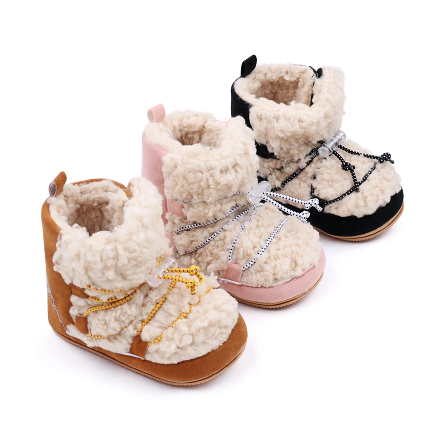 Pudcoco Newborn Girls Snow Boots Coral Fleece Winter Cute Ankle Boots Warm Baby Walking Shoes for Toddler Infant