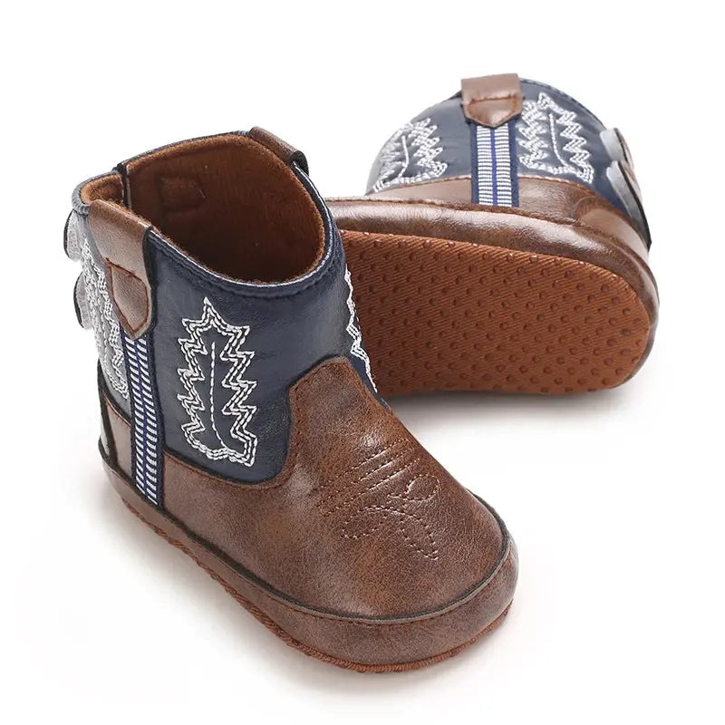 2025 New 0-12 Months Baby Boots Cowboy Boots High Top PU Leather Boots Embroidered Baby Boots