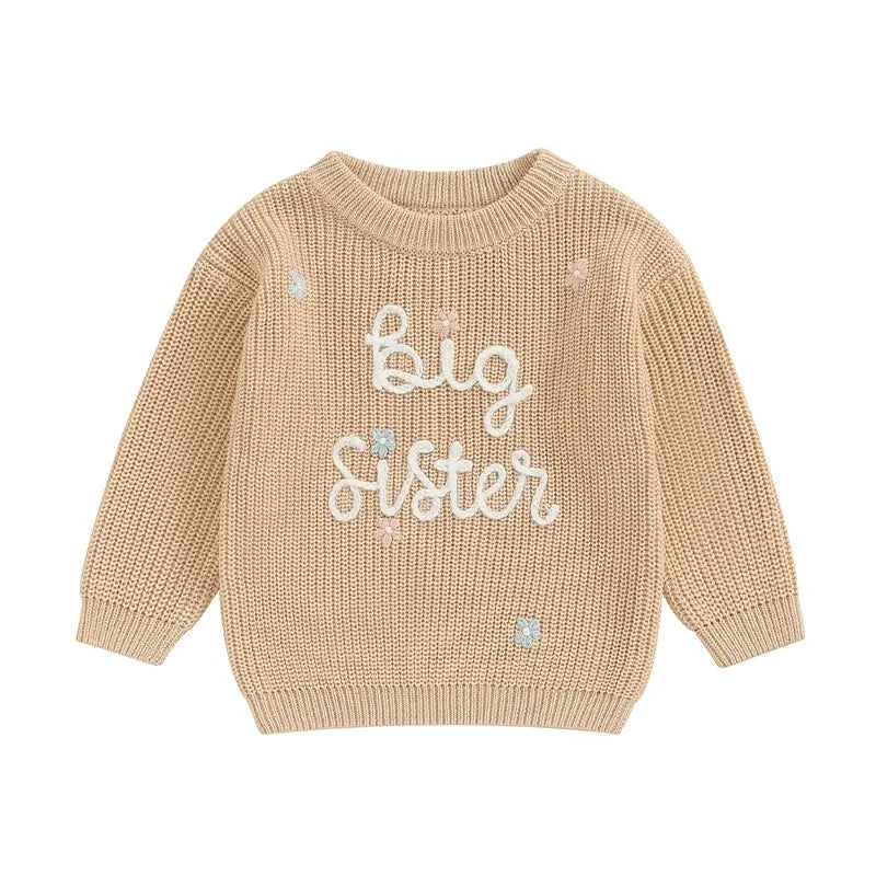 Big Sister Sweaters Cute Long Sleeve Letter Embroidery Knit Pullover Toddler Loose Tops