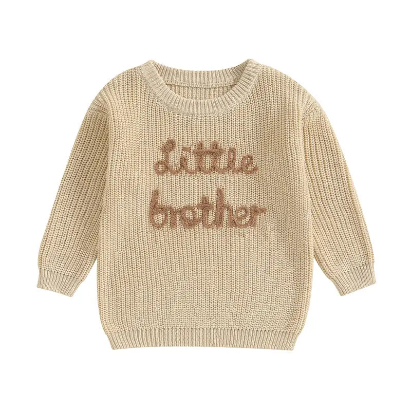 Lioraitiin 0-18M Baby Boys Sweater Letter Embroidery Crew Neck Long Sleeve Pullovers Fall Toddler Clothes Tops
