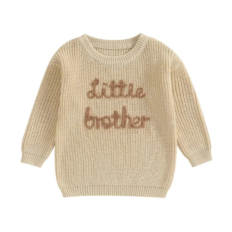 Lioraitiin 0-18M Baby Boys Sweater Letter Embroidery Crew Neck Long Sleeve Pullovers Fall Toddler Clothes Tops