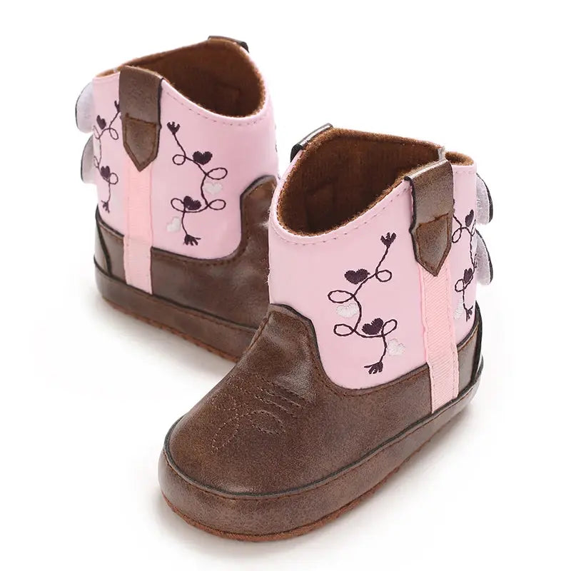 2025 New 0-12 Months Baby Boots Cowboy Boots High Top PU Leather Boots Embroidered Baby Boots