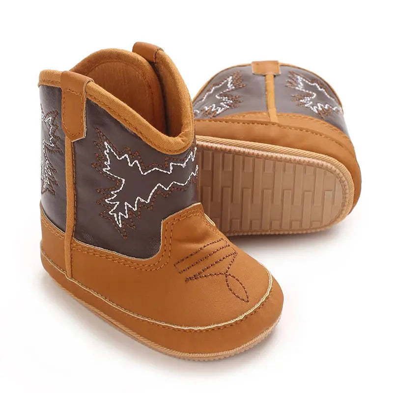 2025 New 0-12 Months Baby Boots Cowboy Boots High Top PU Leather Boots Embroidered Baby Boots