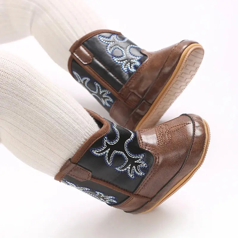 2025 New 0-12 Months Baby Boots Cowboy Boots High Top PU Leather Boots Embroidered Baby Boots