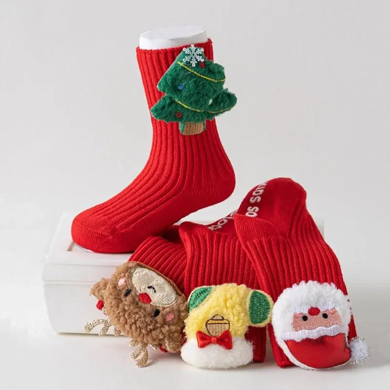 Christmas Baby Socks For Boys Girls Autumn Winter Toddler Anti-slip Floor Socks Red Festive New Year Sock 0-3 Years