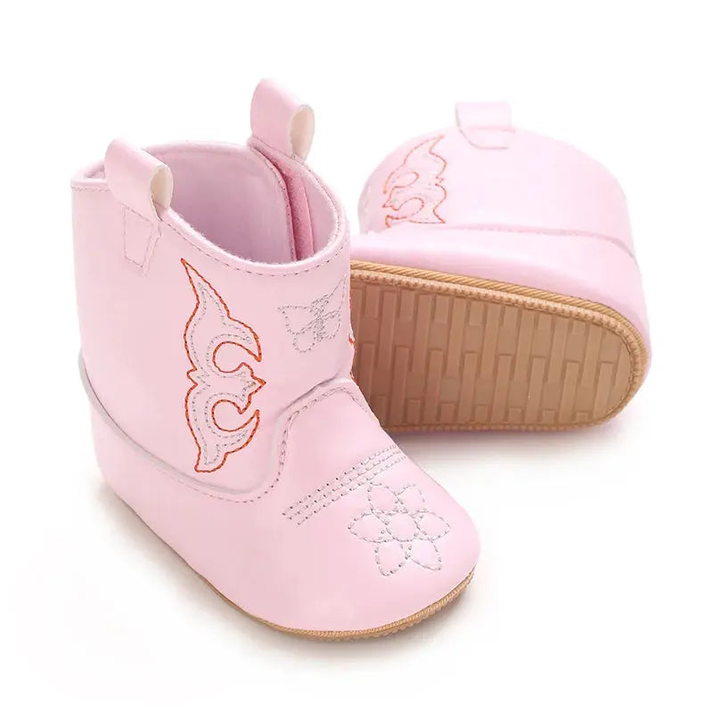 2025 New 0-12 Months Baby Boots Cowboy Boots High Top PU Leather Boots Embroidered Baby Boots