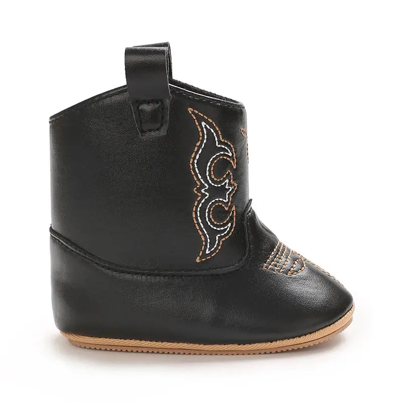 2025 New 0-12 Months Baby Boots Cowboy Boots High Top PU Leather Boots Embroidered Baby Boots