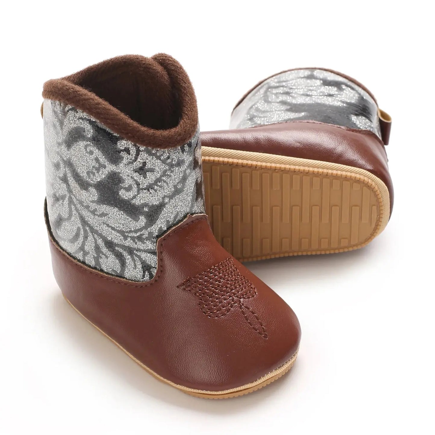2025 New 0-12 Months Baby Boots Cowboy Boots High Top PU Leather Boots Embroidered Baby Boots